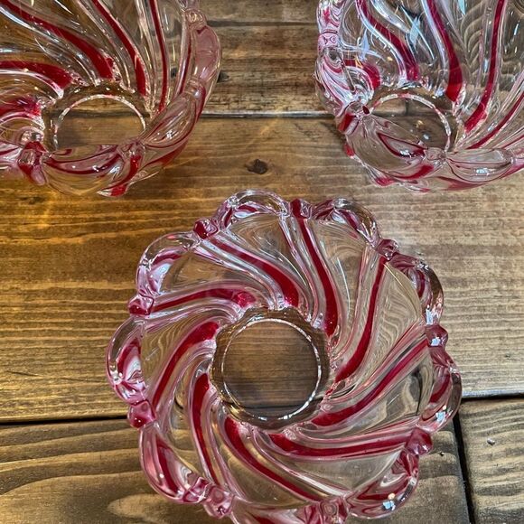 1980’s Vintage Peppermint Crystal Swirl Decorative Bowls Candle Holders Etc - Picture 8 of 15